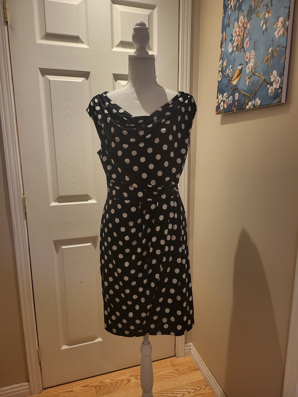 Ricki's Classic Black and White Polka Dot Cowl Neck Dress (65)
